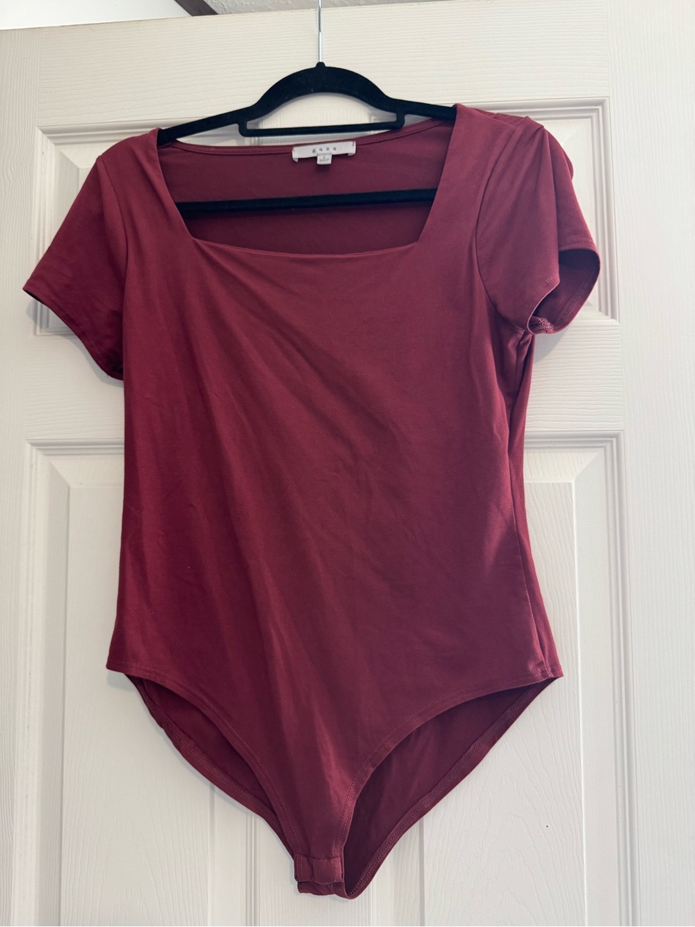 gaze Burgundy Square-Neck Short Sleeve Bodysuit
